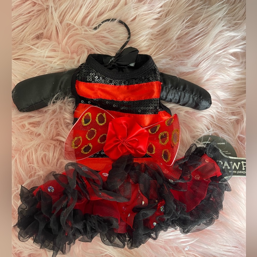 PawPatu Dog Costume Bling Tutu Ladybug XS